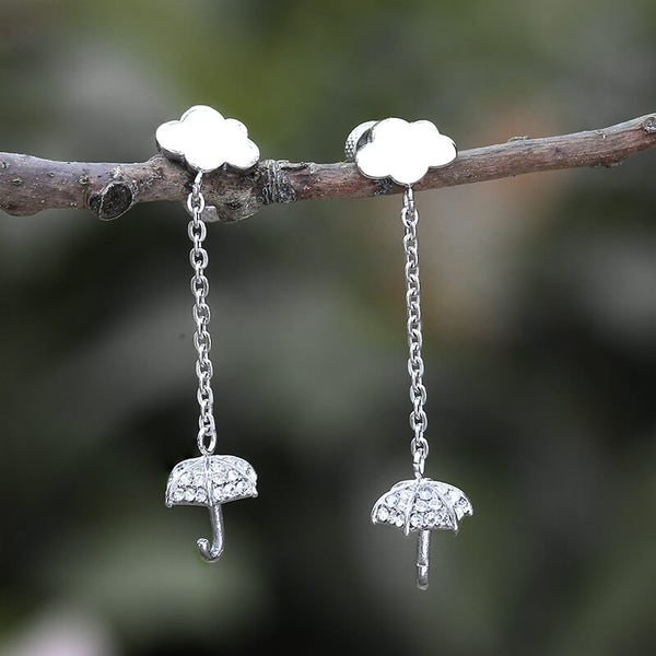 Cloud Umbrella Tassel Stainless Steel Dangle Earrings | Gthic.com