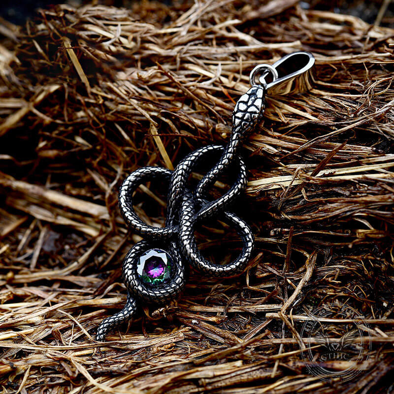 Coiled Snake Inlaid Zircon Stainless Steel Pendant | Gthic.com
