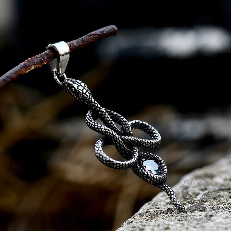 Coiled Snake Inlaid Zircon Stainless Steel Pendant | Gthic.com