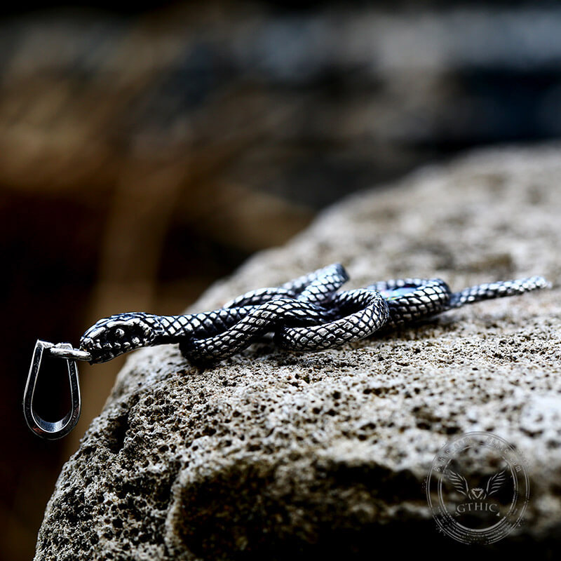 Coiled Snake Inlaid Zircon Stainless Steel Pendant | Gthic.com