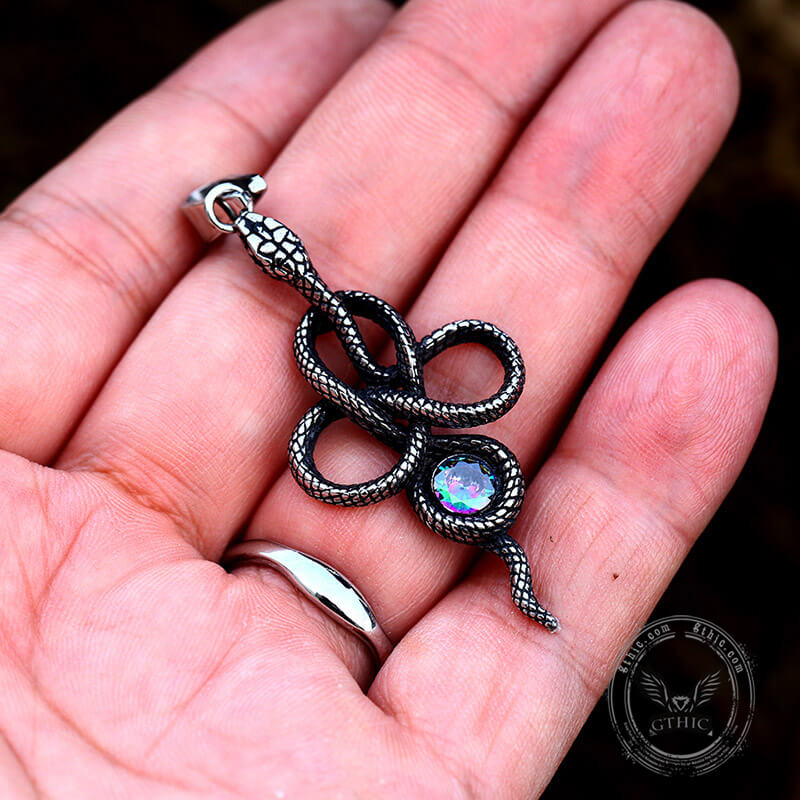 Coiled Snake Inlaid Zircon Stainless Steel Pendant | Gthic.com