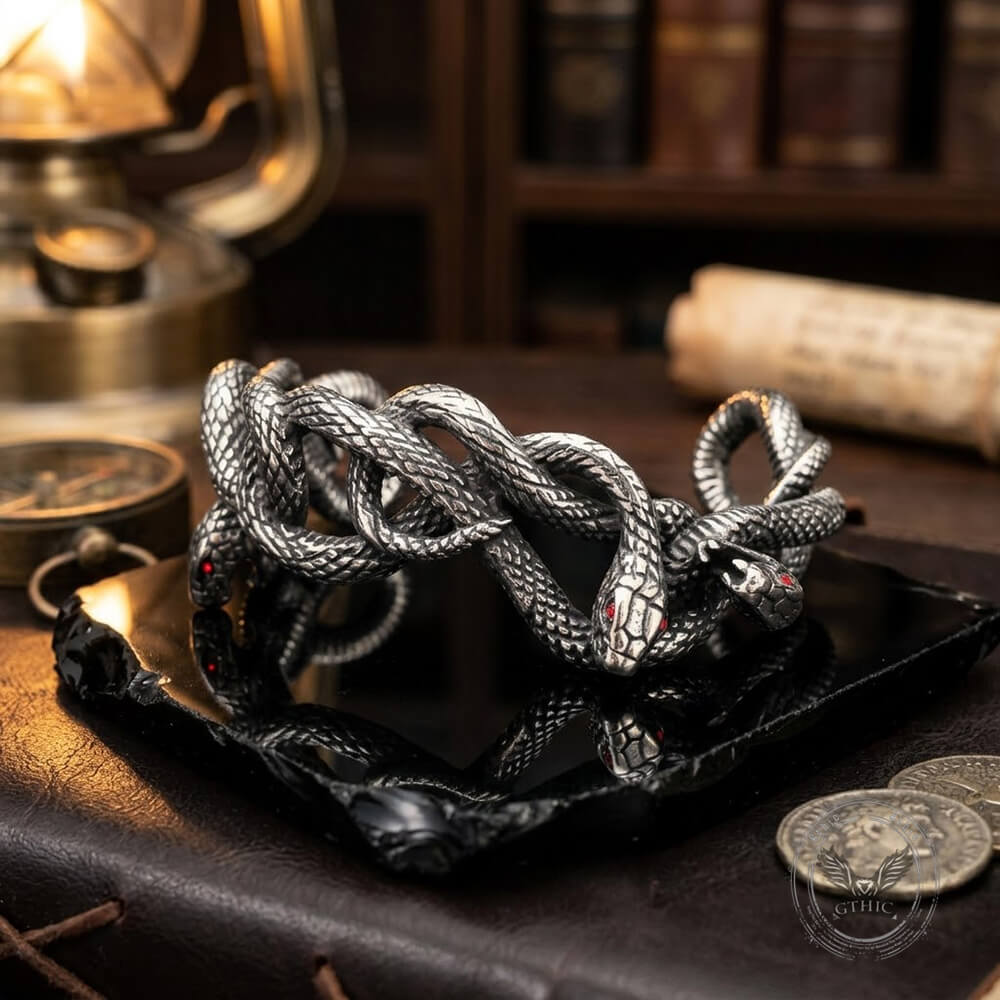 Coiled Snake Stainless Steel Gothic Cuff Bracelet
