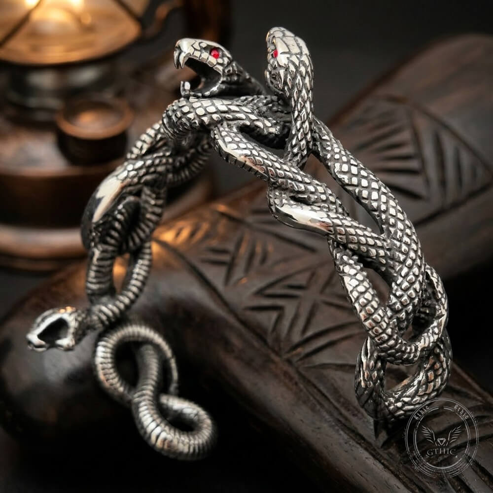 Coiled Snake Stainless Steel Gothic Cuff Bracelet | Gthic.com