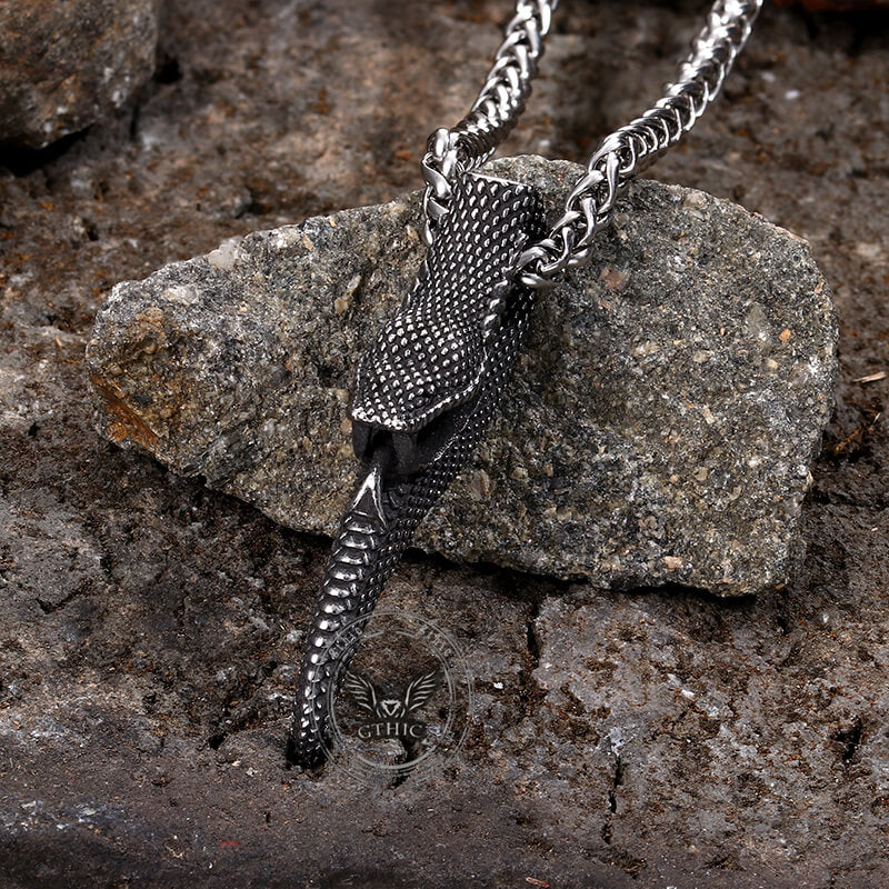 Coiled Spit Tongue Snake Stainless Steel Pendant