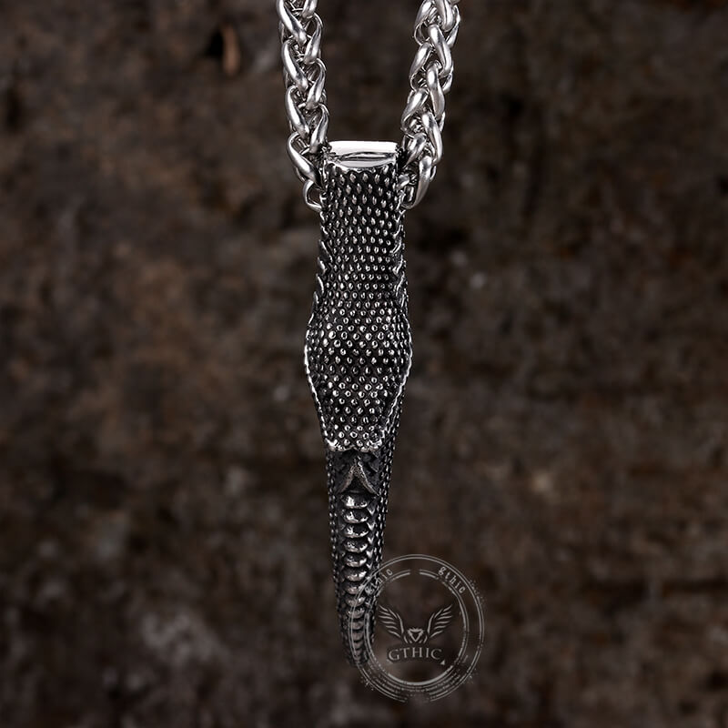 Coiled Spit Tongue Snake Stainless Steel Pendant | Gthic.com