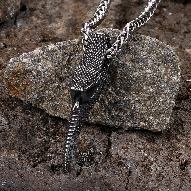 Coiled Spit Tongue Snake Stainless Steel Pendant | Gthic.com