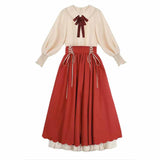 College Style Doll Collar Shirt High Waist Skirt Set