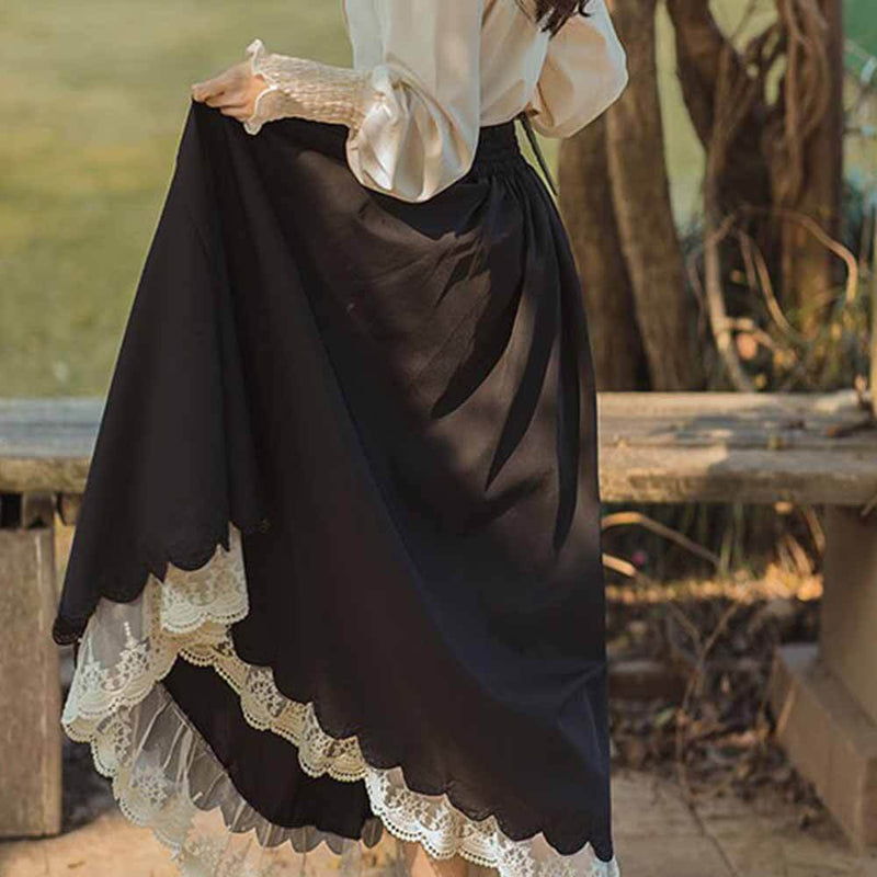 College Style Doll Collar Shirt High Waist Skirt Set