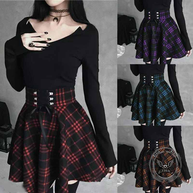 College Style Plaid High Waist Pleated Skirt 01 | Gthic.com