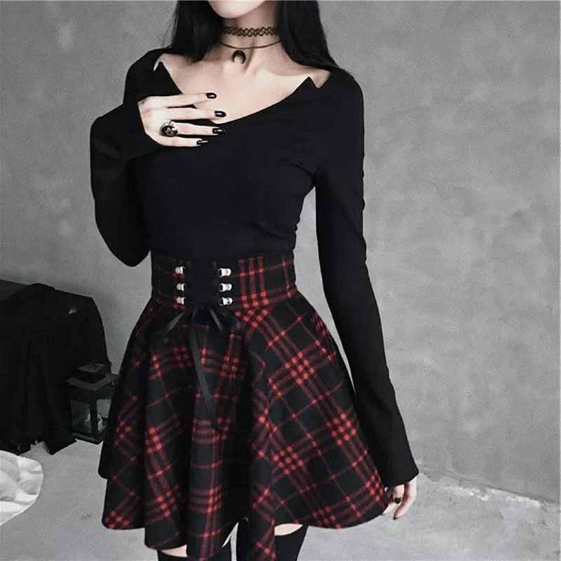 College Style Plaid High Waist Pleated Skirt 02 | Gthic.com