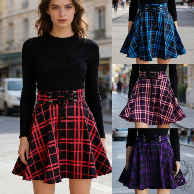 College Style Plaid High Waist Pleated Skirt – GTHIC
