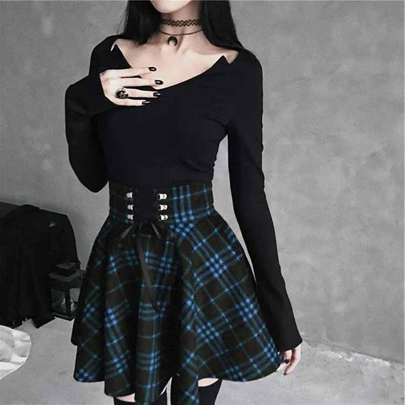 College Style Plaid High Waist Pleated Skirt