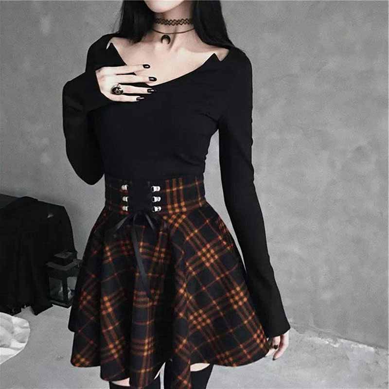 College Style Plaid High Waist Pleated Skirt