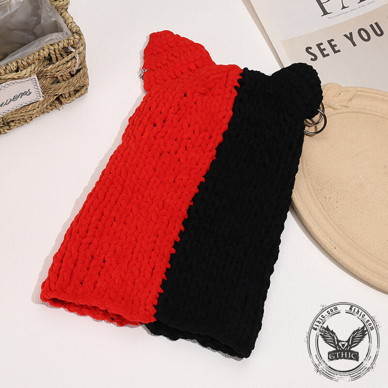Color Block Cat Ear Knitted Balaclava Hat