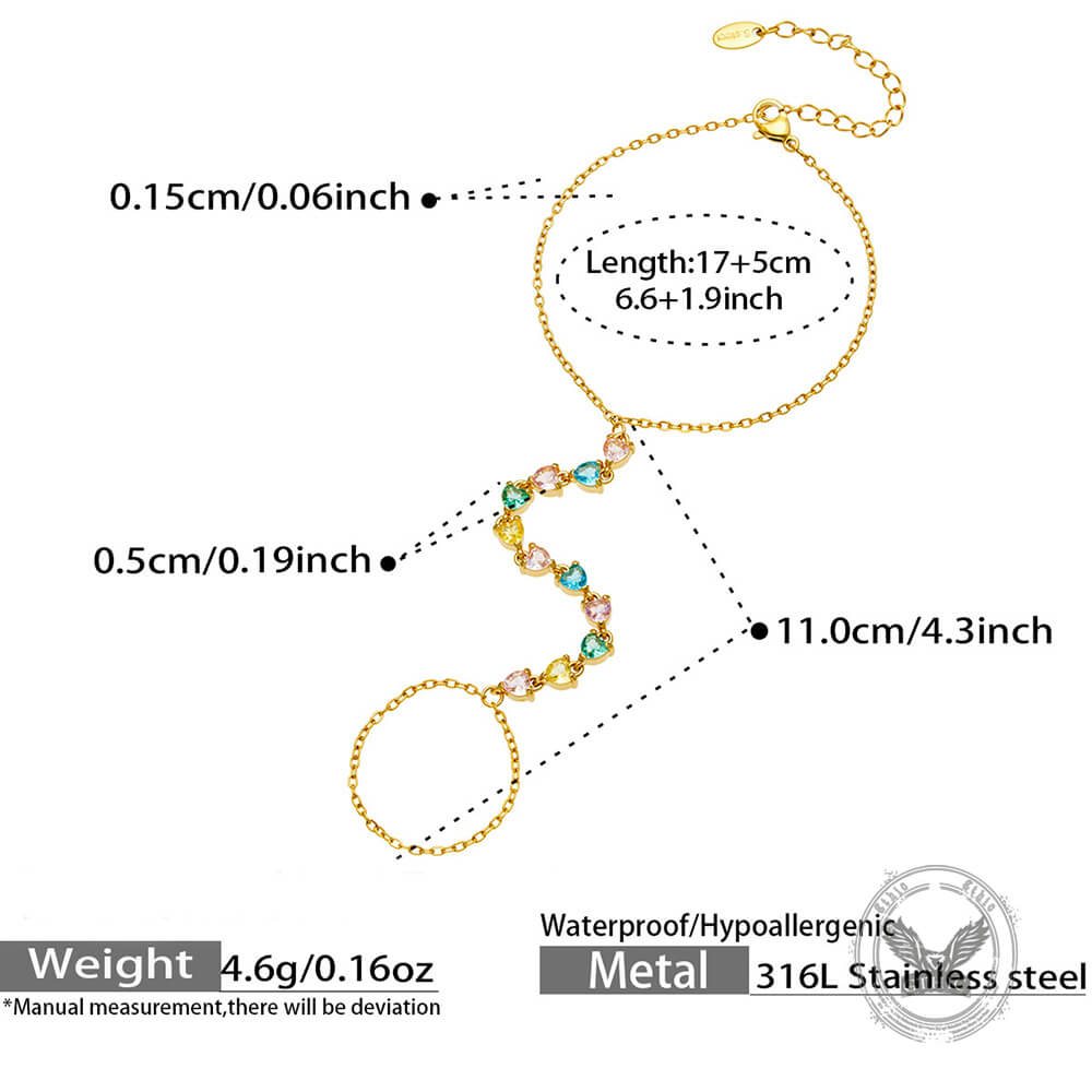 Colored CZ Stainless Steel Ring Attached Bracelet