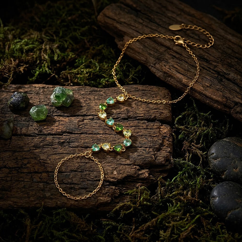 Colored CZ Stainless Steel Ring Attached Bracelet