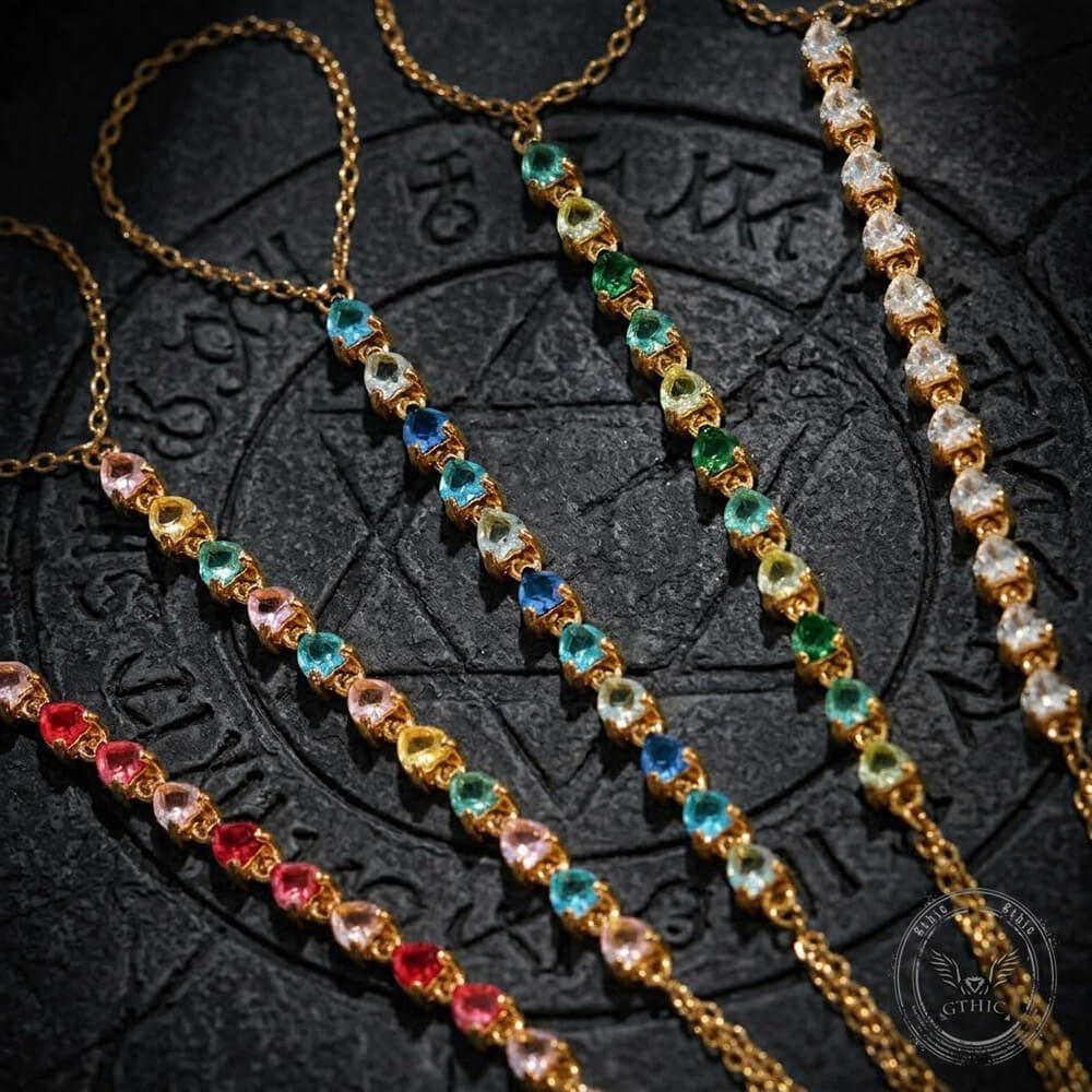 Colored CZ Stainless Steel Ring attached Bracelet | Gthic.com