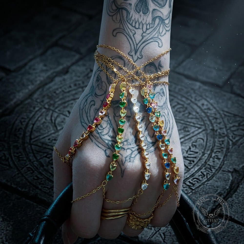 Colored CZ Stainless Steel Ring attached Bracelet | Gthic.com