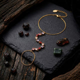 Colored CZ Stainless Steel Ring Attached Bracelet