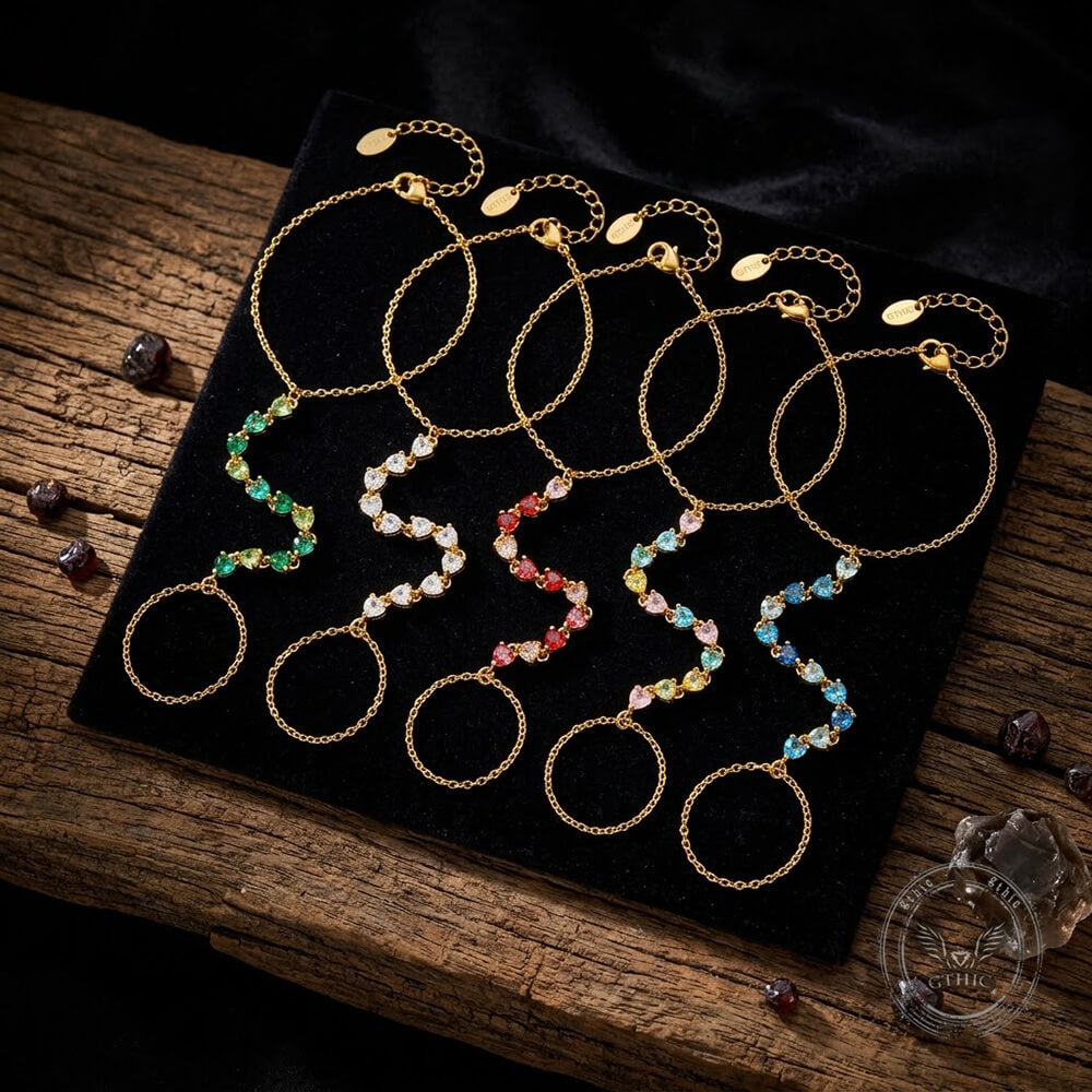 Colored CZ Stainless Steel Ring attached Bracelet | Gthic.com