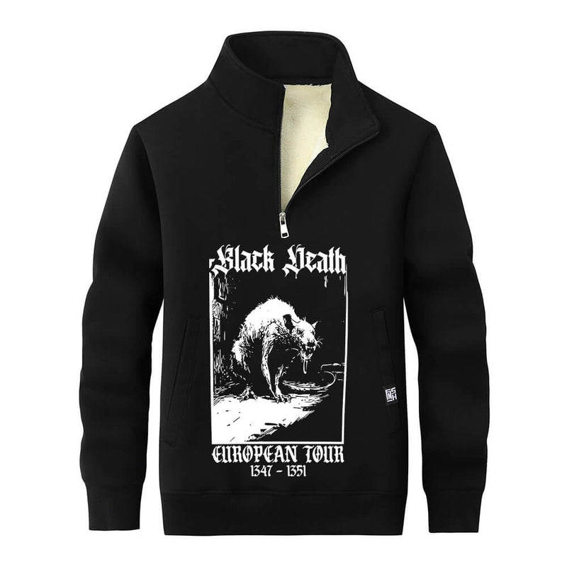 Colorful Black Death Rat Stand Collar Zip Sweatshirt 01 | Gthic.com