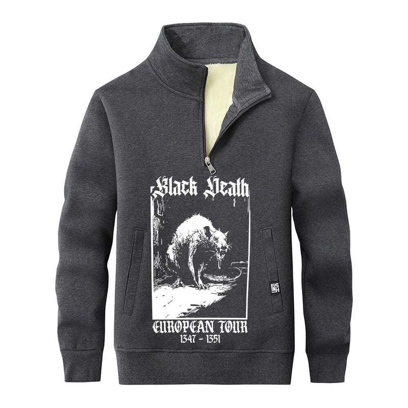 Colorful Black Death Rat Stand Collar Zip Sweatshirt 02 | Gthic.com