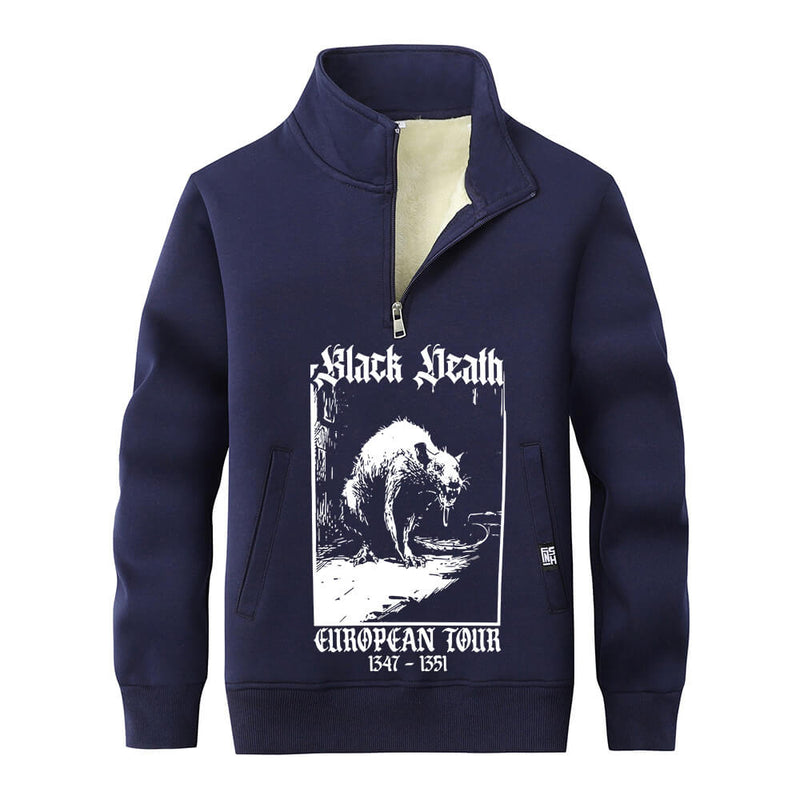 Colorful Black Death Rat Stand Collar Zip Sweatshirt