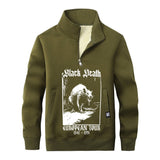 Colorful Black Death Rat Stand Collar Zip Sweatshirt