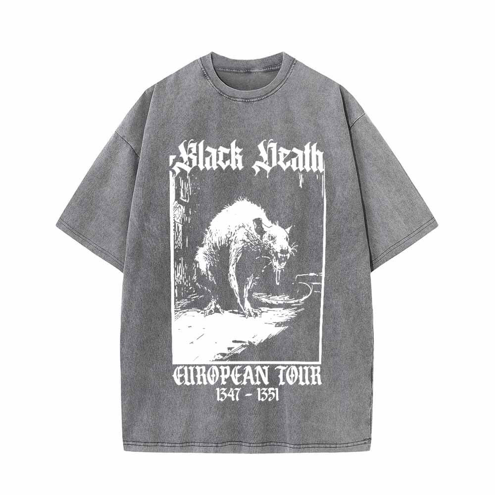 Colorful Black Death Rat Vintage Washed T-shirt 01 | Gthic.com