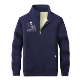 Colorful Book Reading Skull Collar Zip Sweatshirt