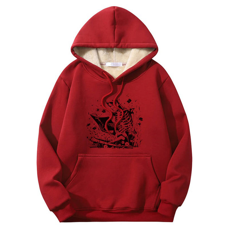 Colorful Book Reading Skull Crew Collar Hoodie