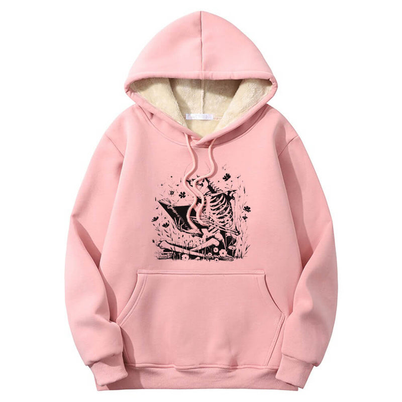 Colorful Book Reading Skull Crew Collar Hoodie