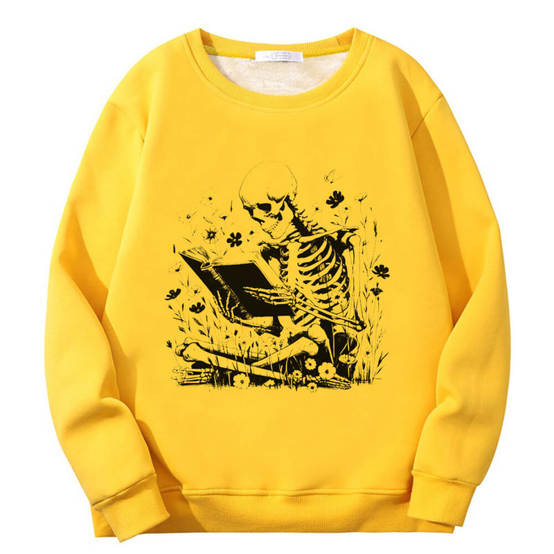 Colorful Book Reading Skull Crew Collar Sweatshirt