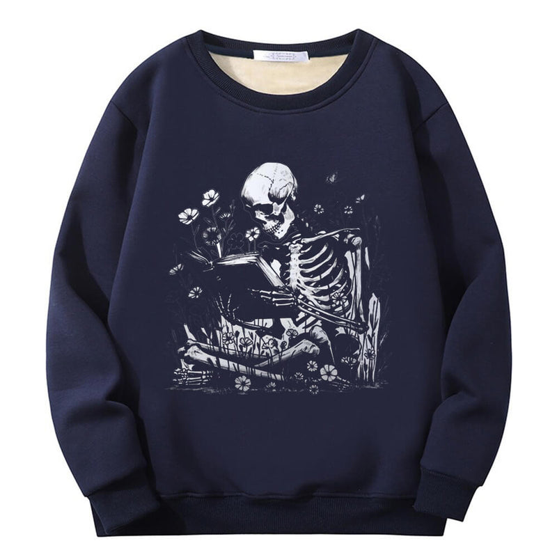 Colorful Book Reading Skull Crew Collar Sweatshirt