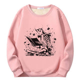 Colorful Book Reading Skull Crew Collar Sweatshirt