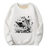 Colorful Book Reading Skull Crew Collar Sweatshirt