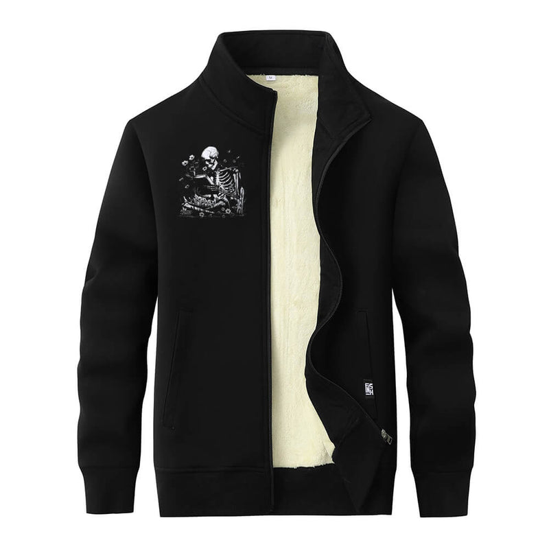 Colorful Book Reading Skull Stand Collar Zip Cardigan 01 | Gthic.com