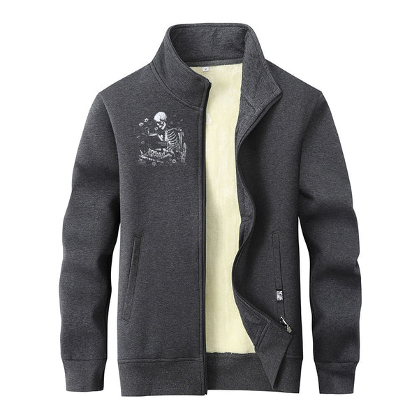 Colorful Book Reading Skull Stand Collar Zip Cardigan 02 | Gthic.com