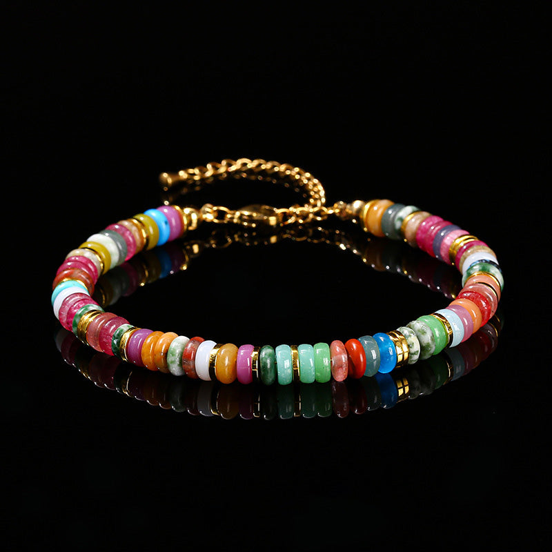 Colorful Dopamine Frisbee Beaded Crystal Agate Bracelet | Gthic.com