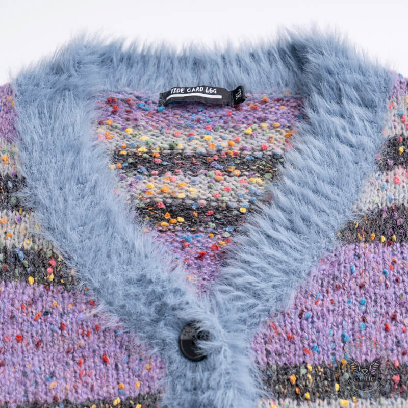 Suéter tipo cárdigan de punto con rayas de puntos de colores