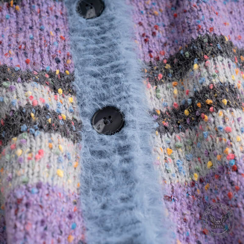 Suéter tipo cárdigan de punto con rayas de puntos de colores