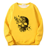 Colorful Floral Skull Crew Collar Sweatshirt