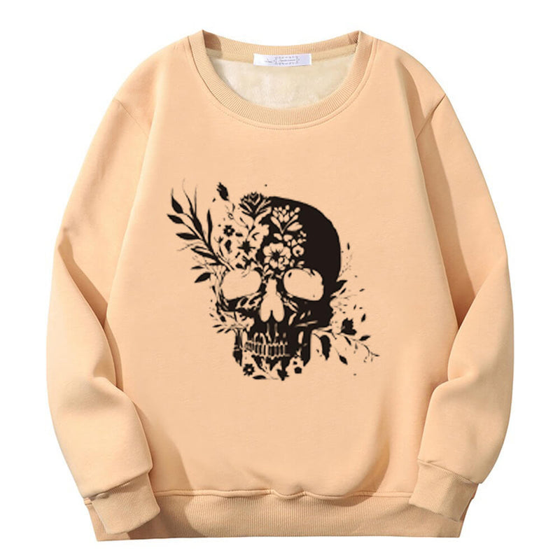 Colorful Floral Skull Crew Collar Sweatshirt