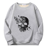 Colorful Floral Skull Crew Collar Sweatshirt