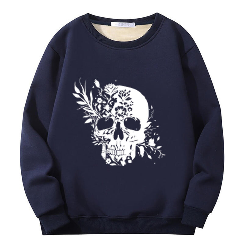 Colorful Floral Skull Crew Collar Sweatshirt