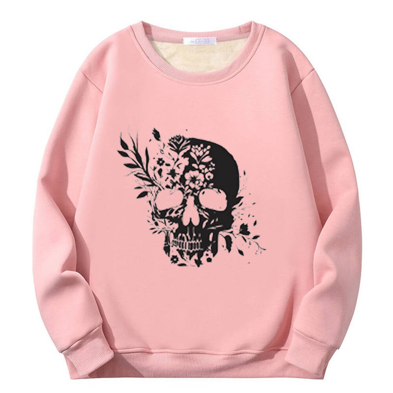 Colorful Floral Skull Crew Collar Sweatshirt