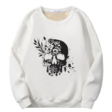 Colorful Floral Skull Crew Collar Sweatshirt