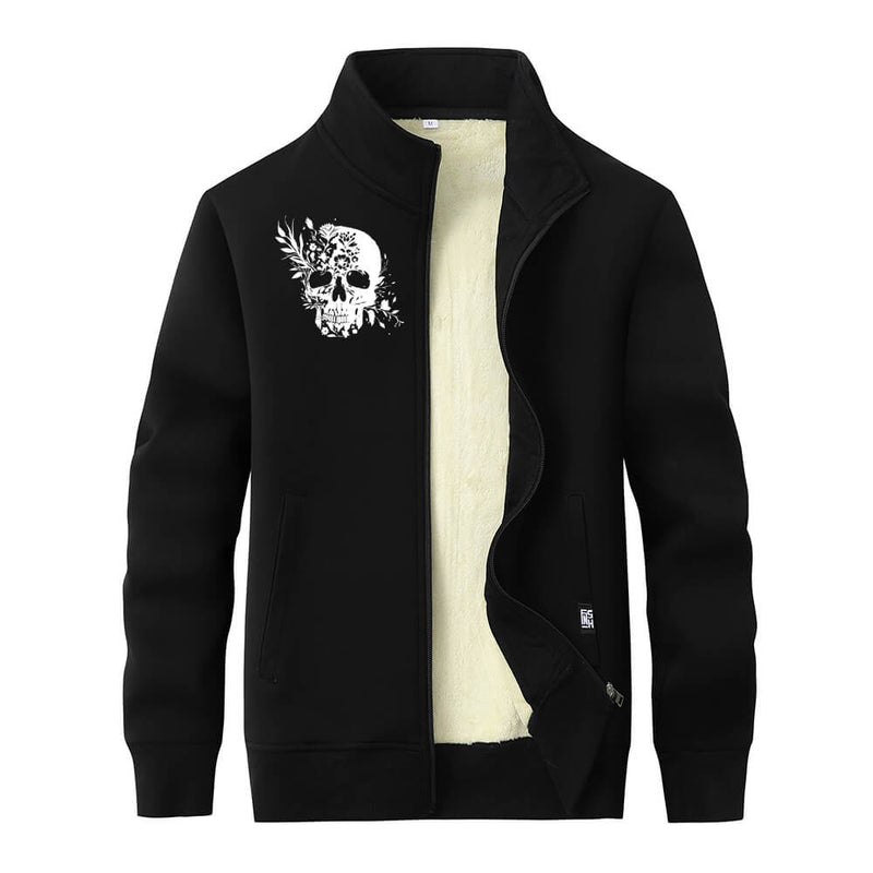 Colorful Floral Skull Stand Collar Zip Cardigan 01 | Gthic.com