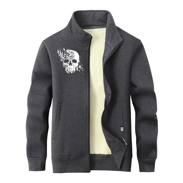 Colorful Floral Skull Stand Collar Zip Cardigan 02 | Gthic.com