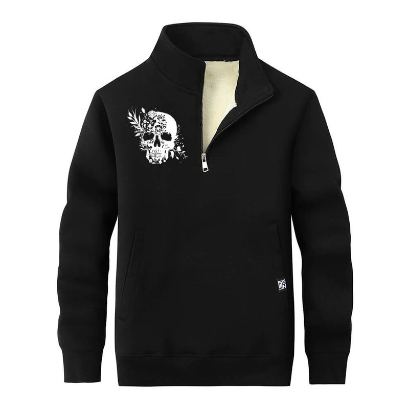 Colorful Floral Skull Stand Collar Zip Sweatshirt 01 | Gthic.com